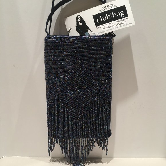 BLUE BEADED PHONE BAG - Picture 1 of 14